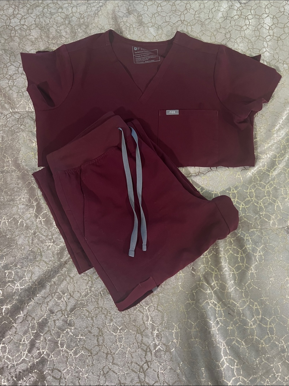 FIGS Women's Burgundy Scrub Top and Pants Set